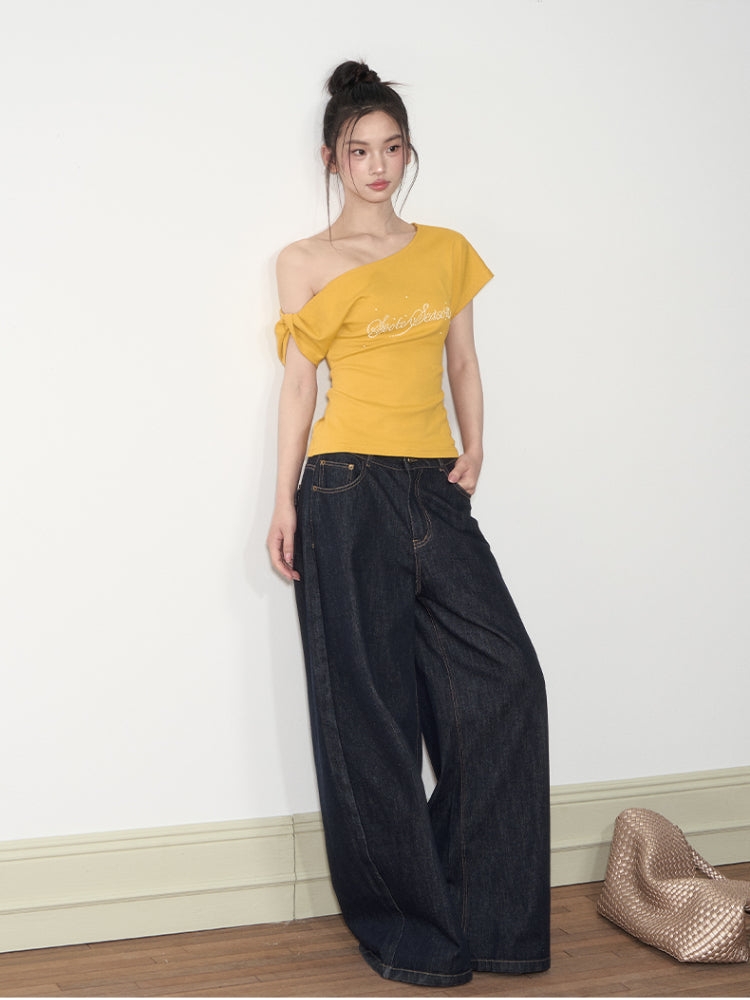 Pearl Waist - Cinching Off-Shoulder T-shirt - CHINASQUAD