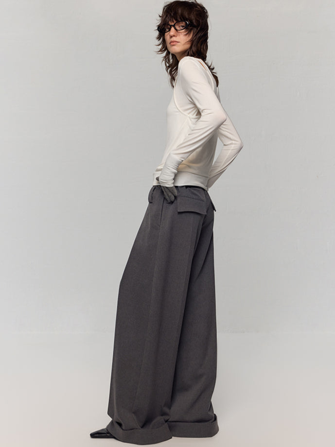 Wool Blend Wide-Leg Pants - CHINASQUAD