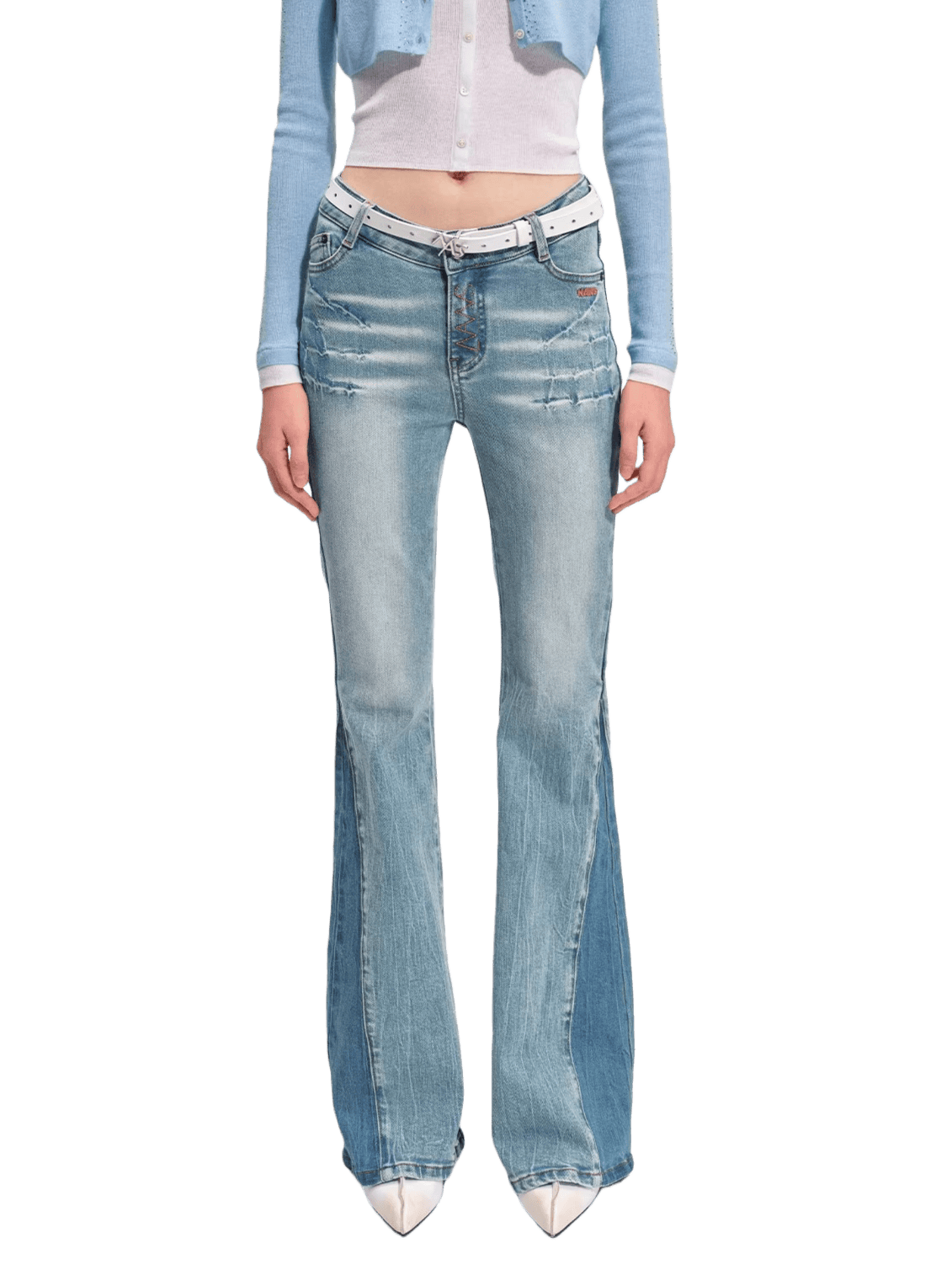 Vintage-Washed Skinny Micro-Flare Denim Jeans