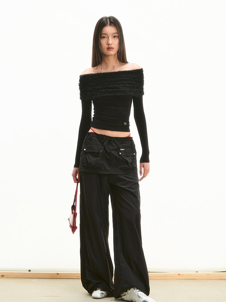 Lace-Trim Off-Shoulder T-shirt - CHINASQUAD