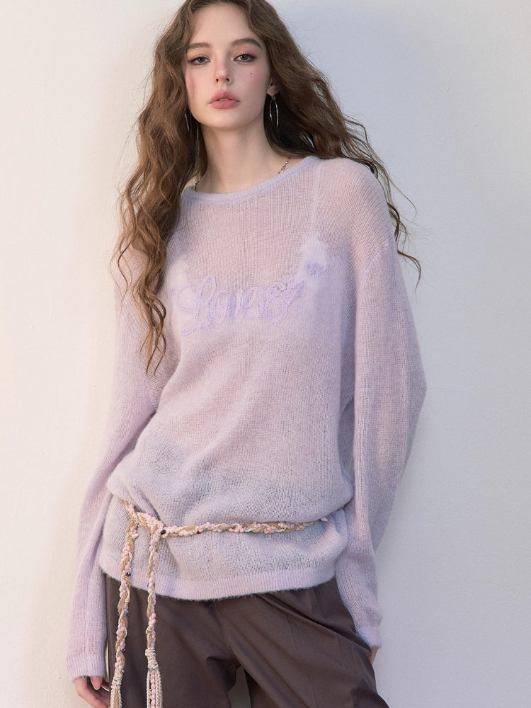 Loose Embroidered Minimalist Knit Crewneck