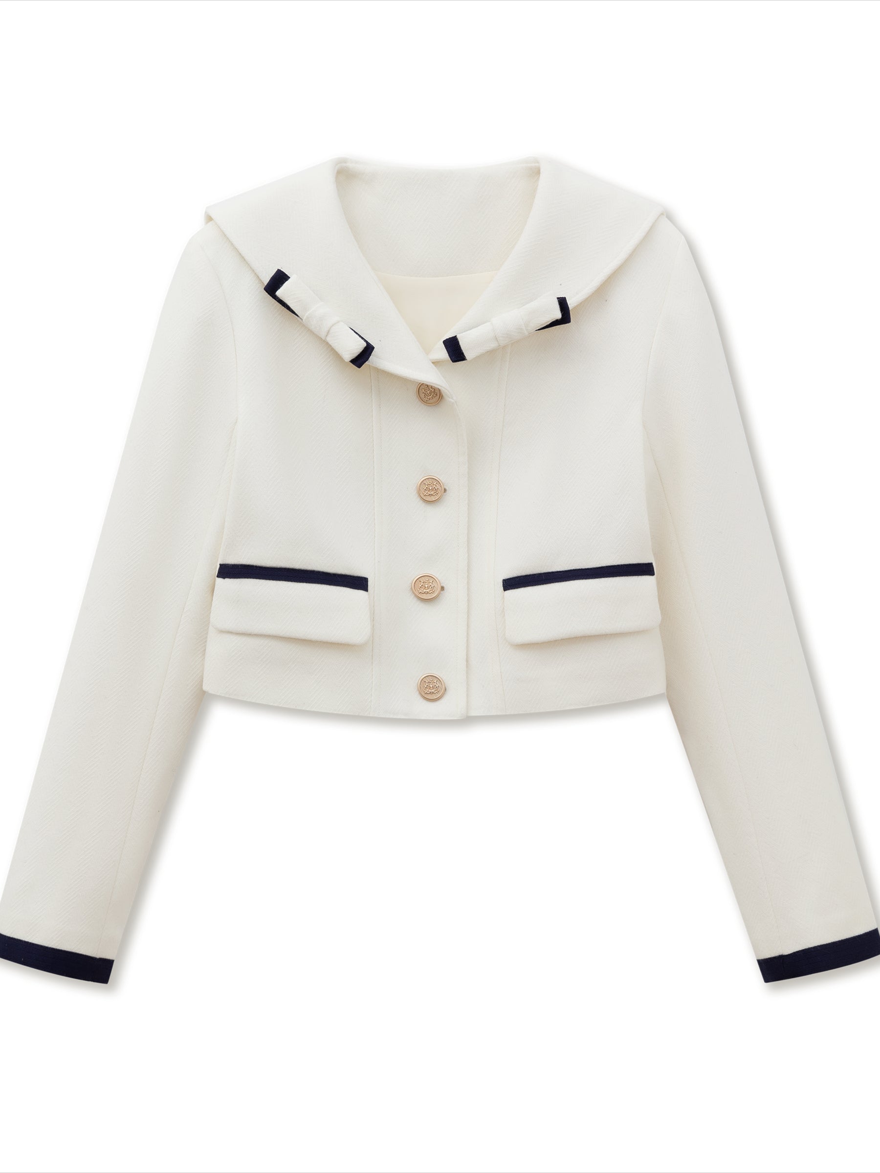Off-White Navy Collar Wool Jacket Set - CHINASQUAD