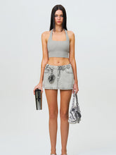 Compass Wild Tarpan Denim Mini Skirt Gray - CHINASQUAD