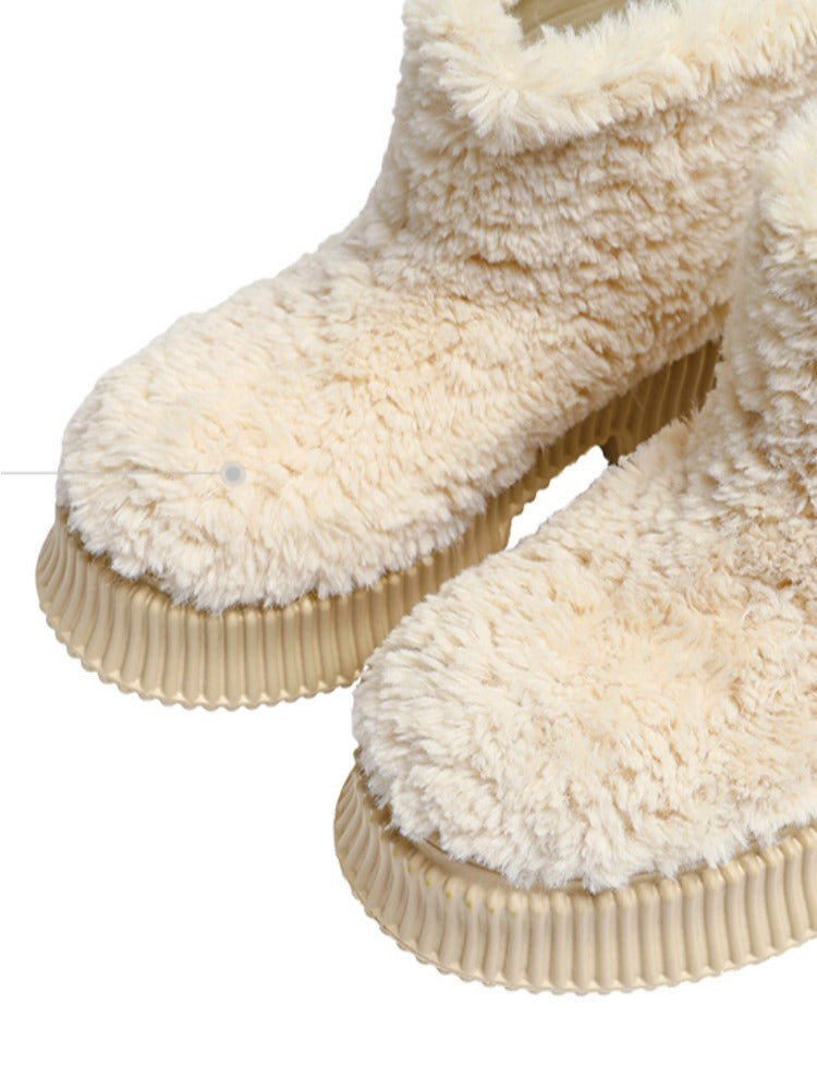 Platform Fleece Lambskin Ankle Boots - CHINASQUAD