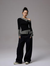 Asymmetric Collar Fake Two-Piece Fitted Blouse - CHINASQUAD