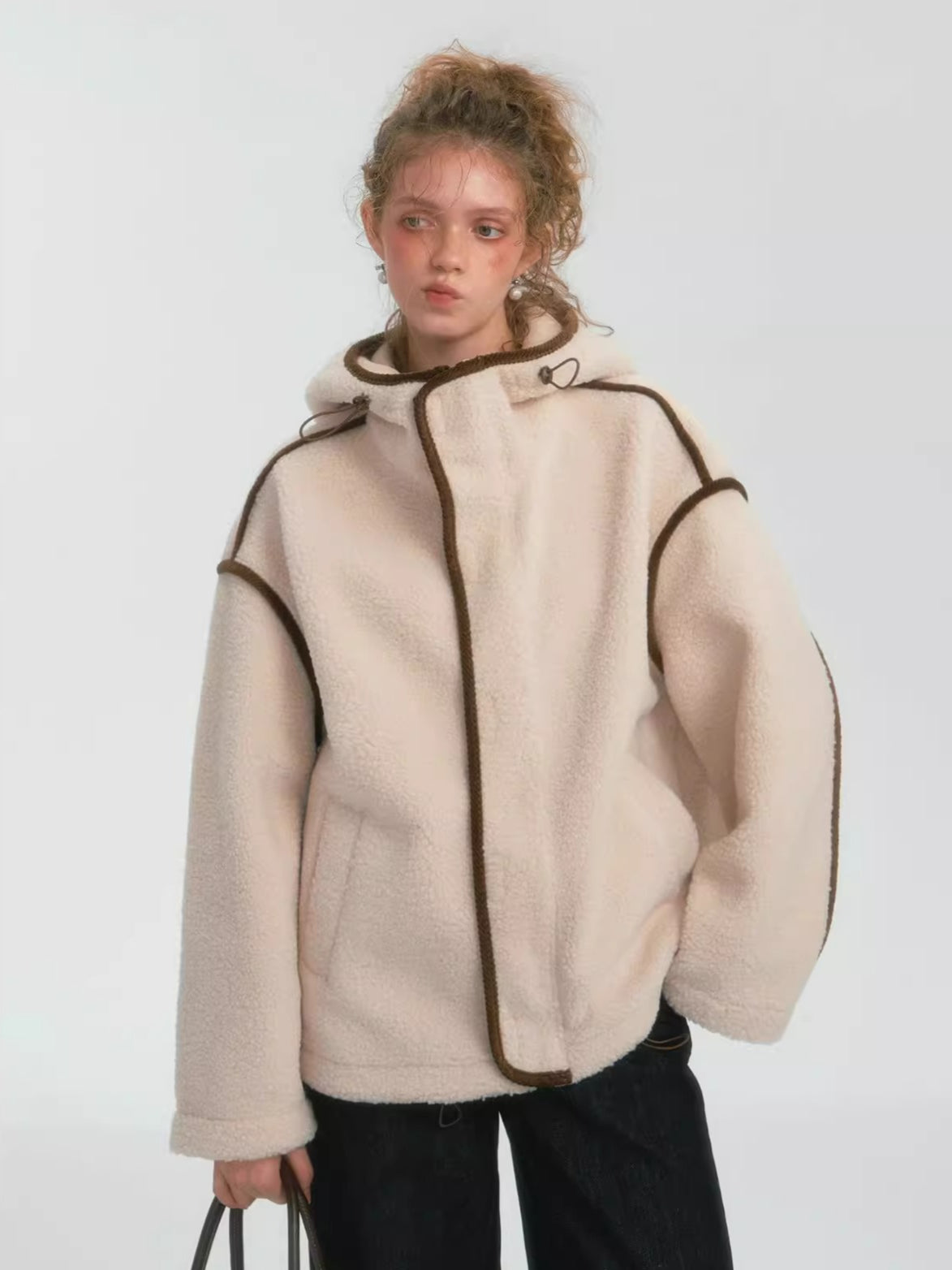 Contrast Trim Fleece Hooded Jacket