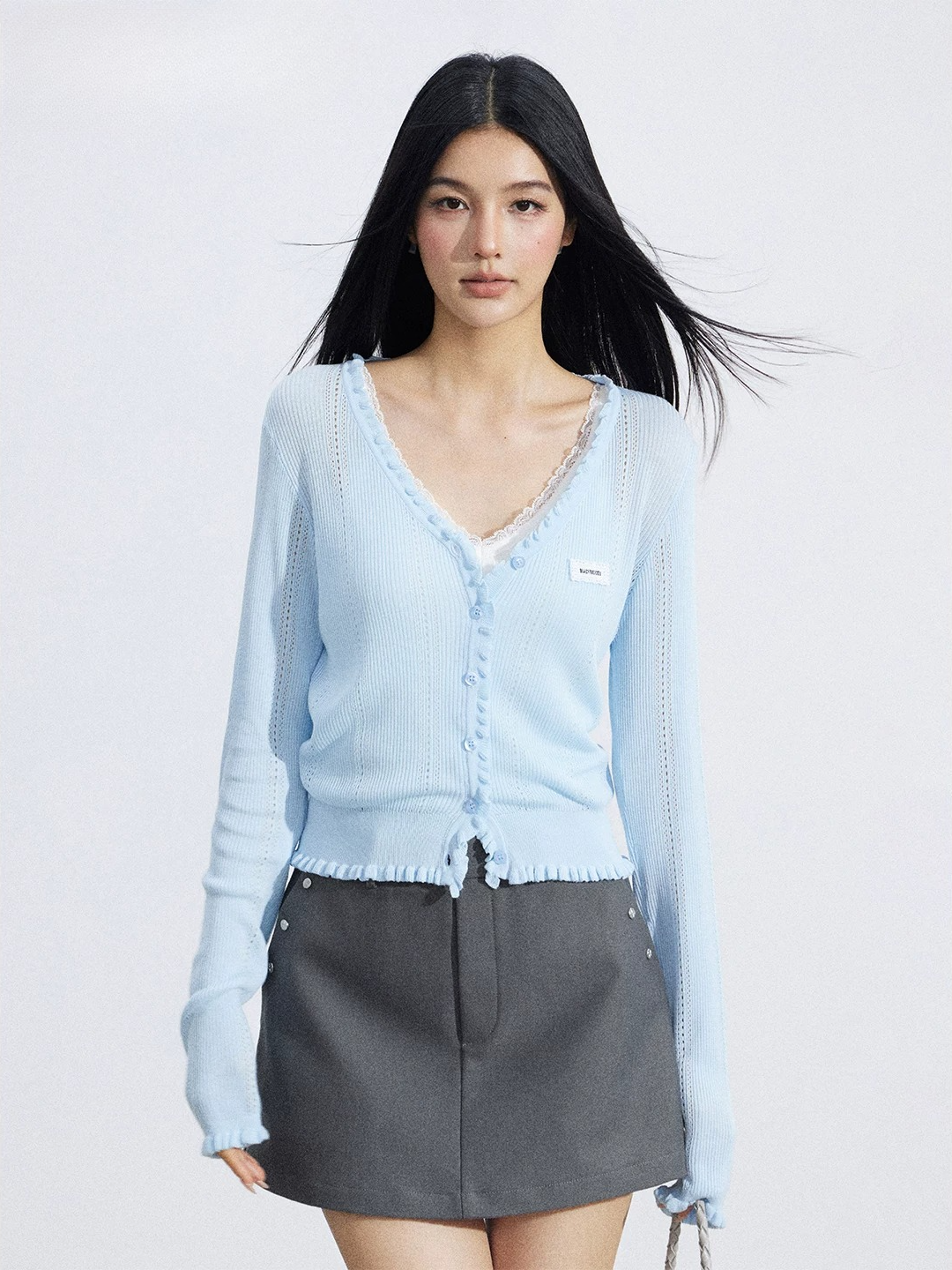 Sheer Lace-Trim Breathable Knit Sun Protection Cardigan