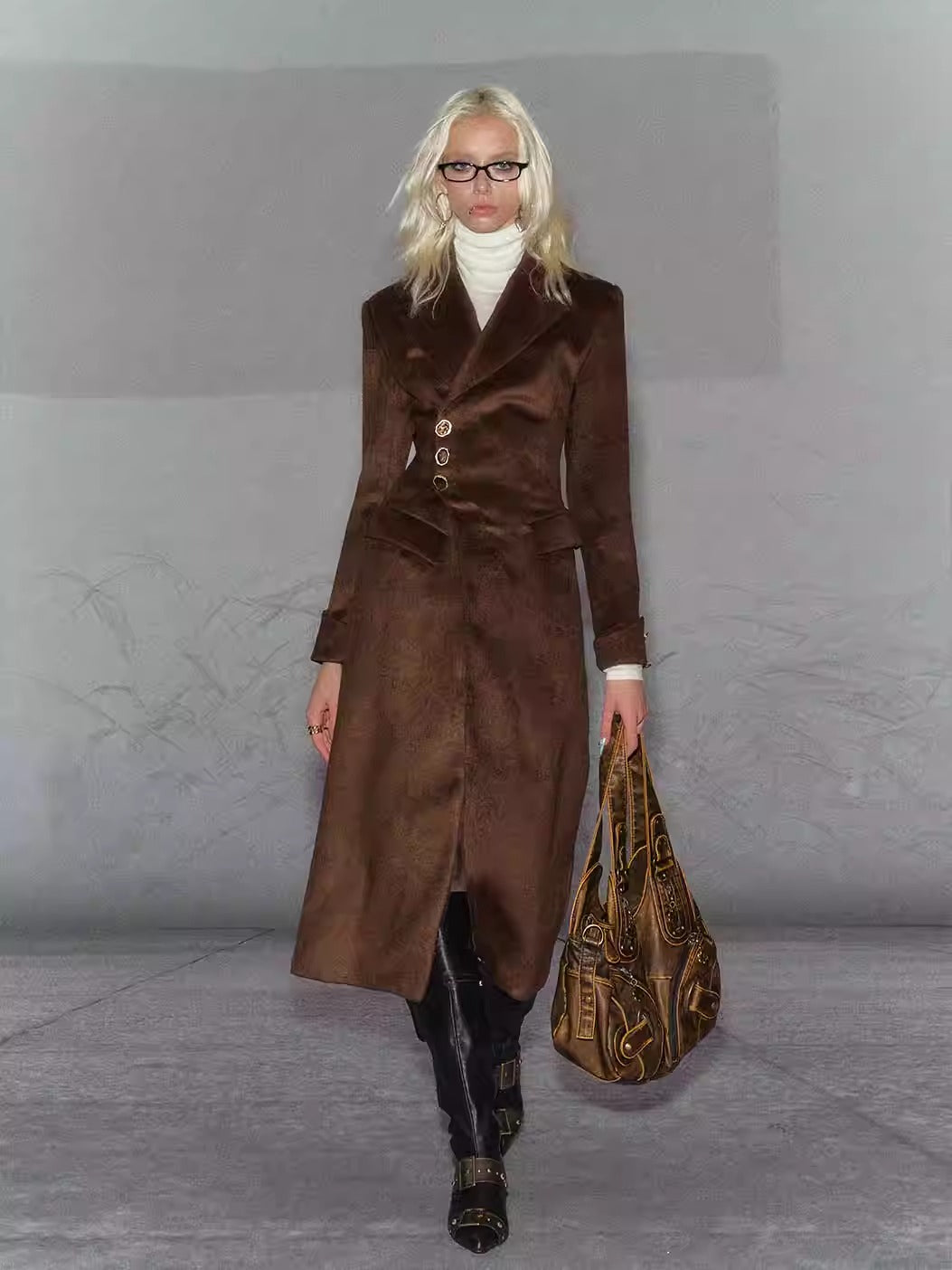 Vintage Wool Waist-Cinched Mid-Length Coat