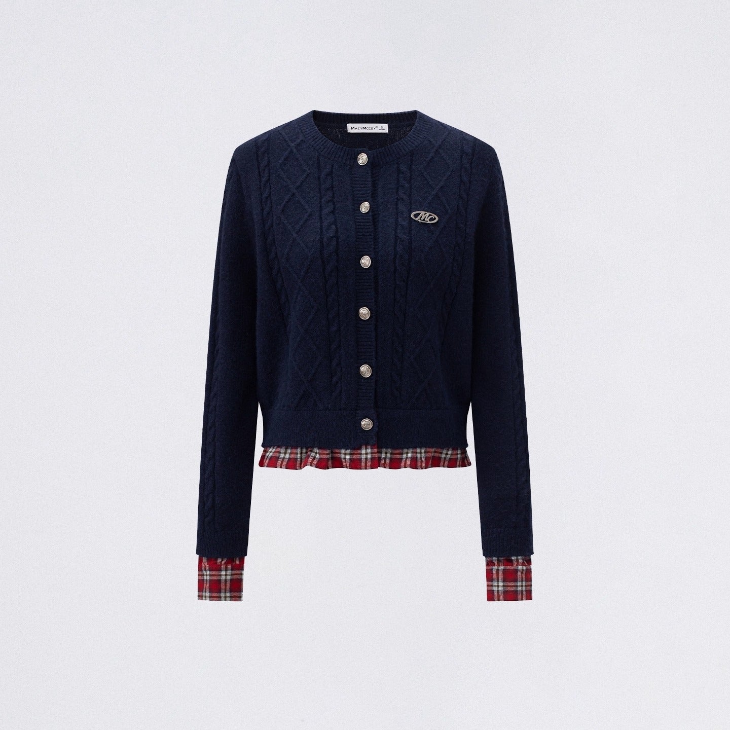 Plaid Patchwork Knit Cardigan