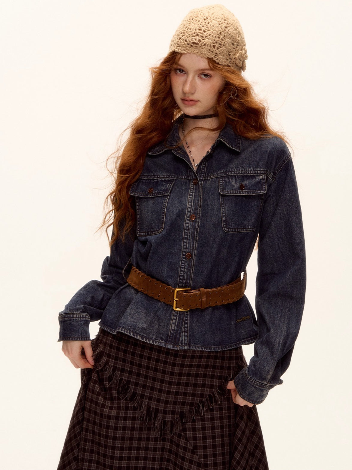 Vintage Washed Denim Belted Shirt