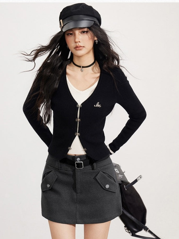 Contrast Layered Knit Cardigan - CHINASQUAD