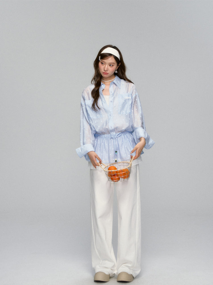 Lapel Plaid Lace-Trimmed Sunscreen Shirt - CHINASQUAD