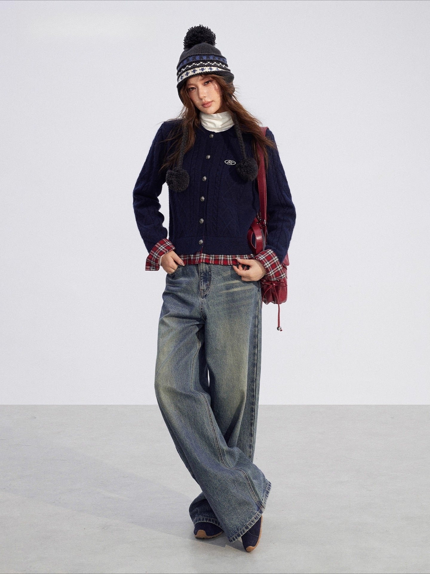 Plaid Patchwork Knit Cardigan