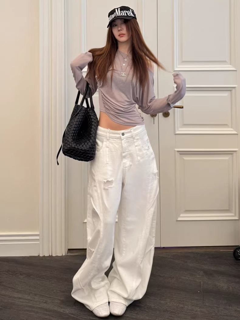 Washed Ripped Balloon-Fit Denim Jeans