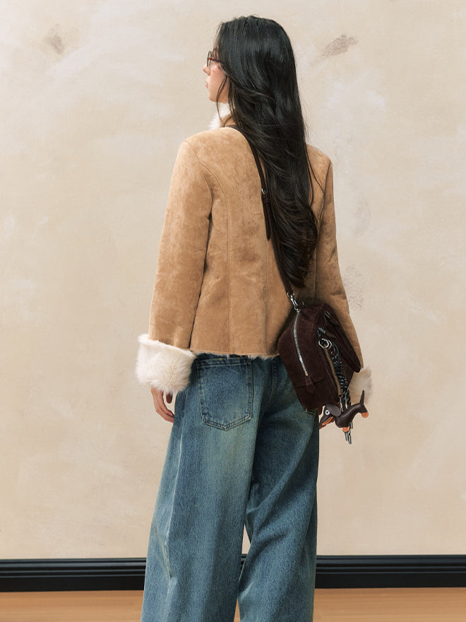 Khaki Shearling Fur-Lined Jacket - CHINASQUAD