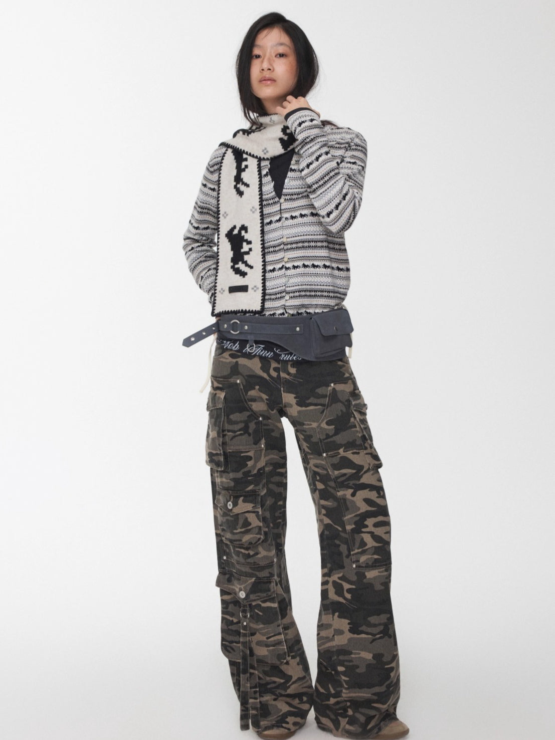 Fair Isle Pony Jacquard Knit Scarf