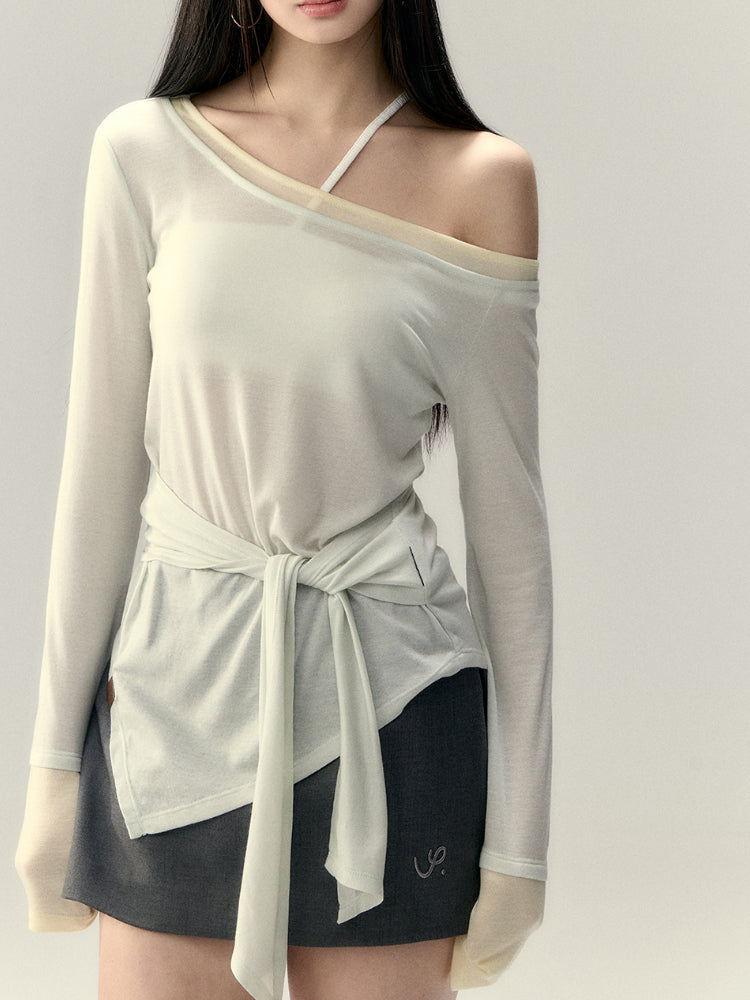 Irregular Color Block Tie-Back Sun Protection Cover-Up - CHINASQUAD