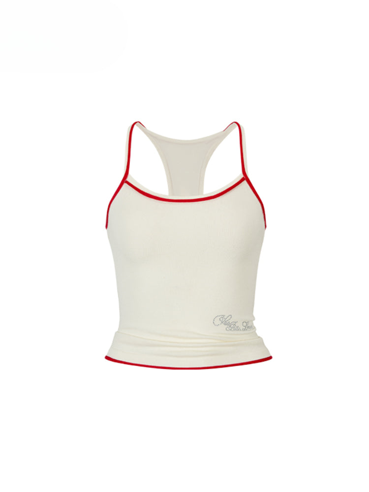 Rhinestone Knit Color-Block Sling Vest - CHINASQUAD