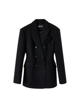 Black & Apricot Double-breasted Wool Blazer - CHINASQUAD