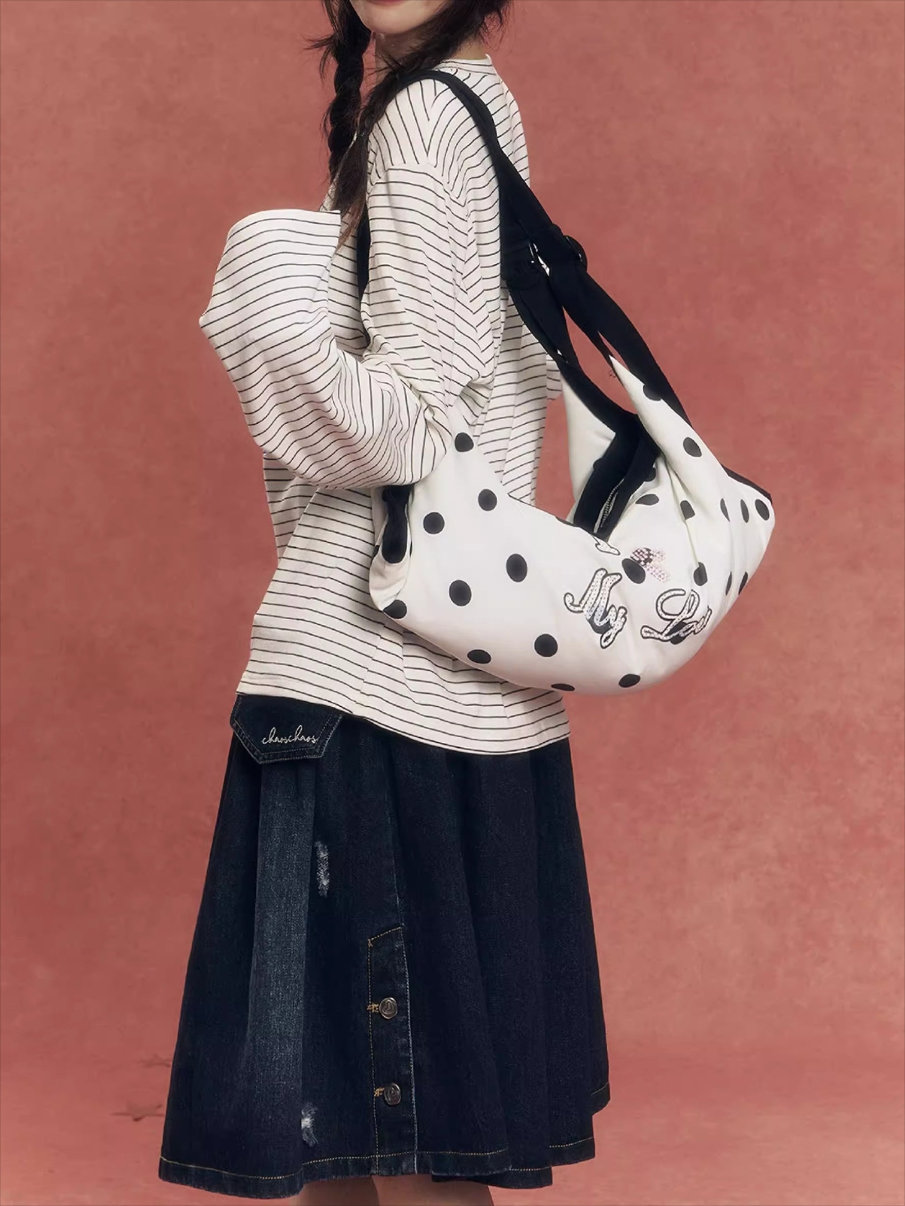 Crystal-Embellished Plaid Pillow Bag