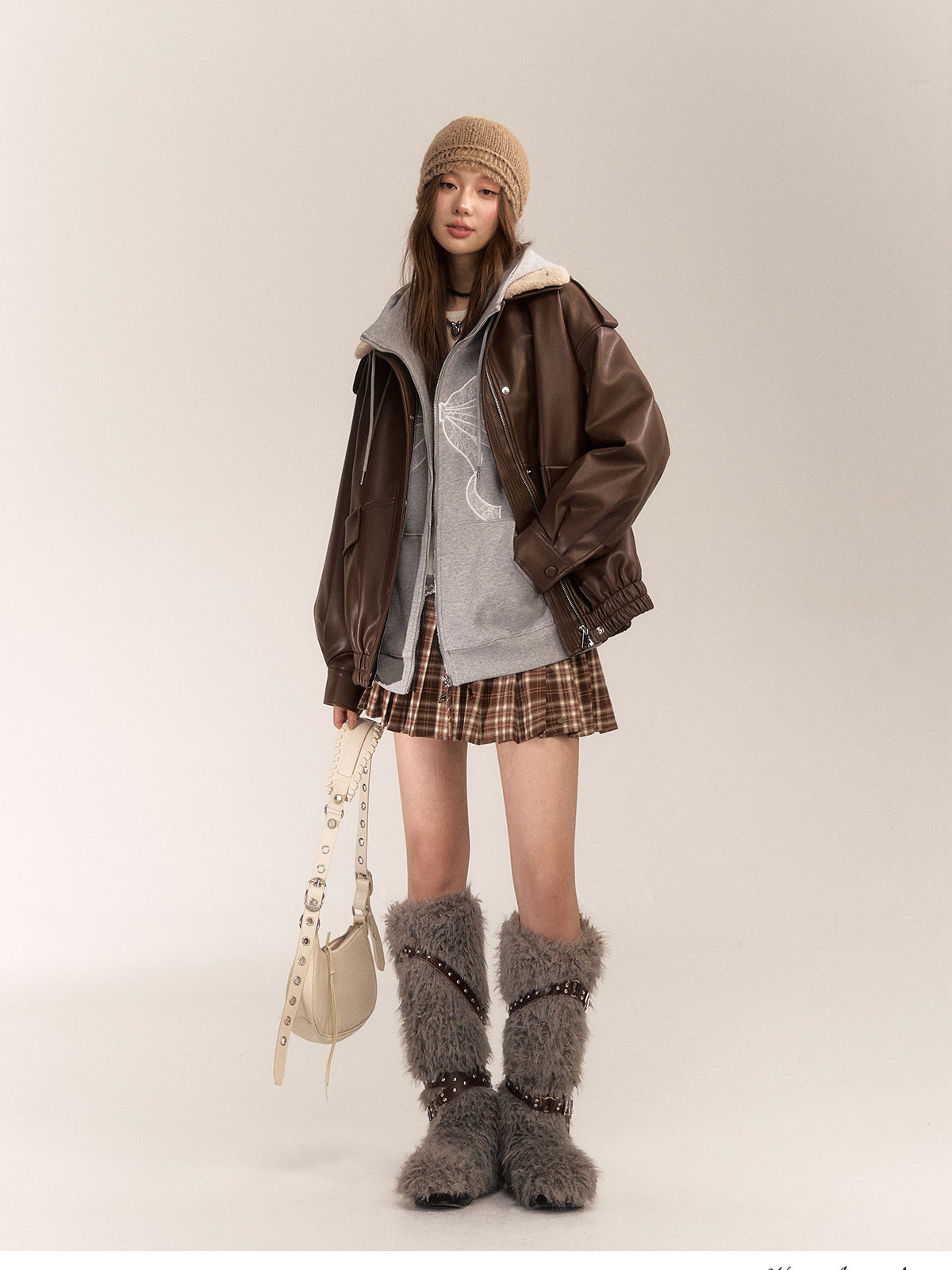 Faux Leather & Shearling Down Jacket - CHINASQUAD