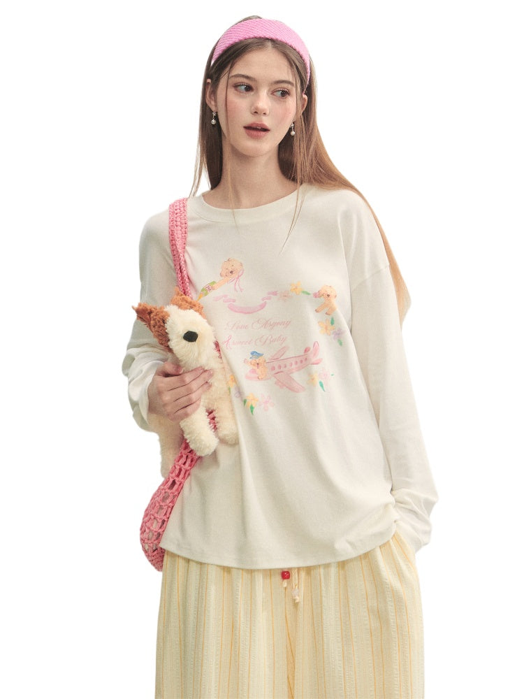Crew Neck Dog Print Long-Sleeve Tee - CHINASQUAD
