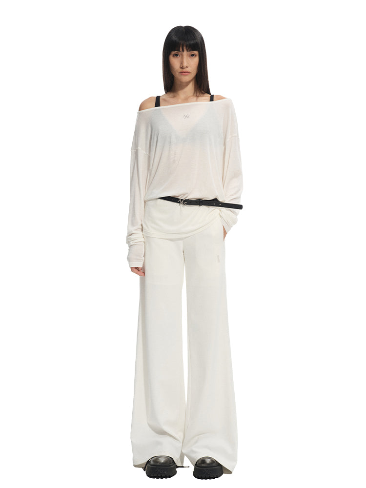Shell white Mid-rise Fitted Flare Pants - CHINASQUAD