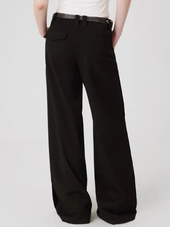 Original Draped Black Wide-Leg Suit Trousers