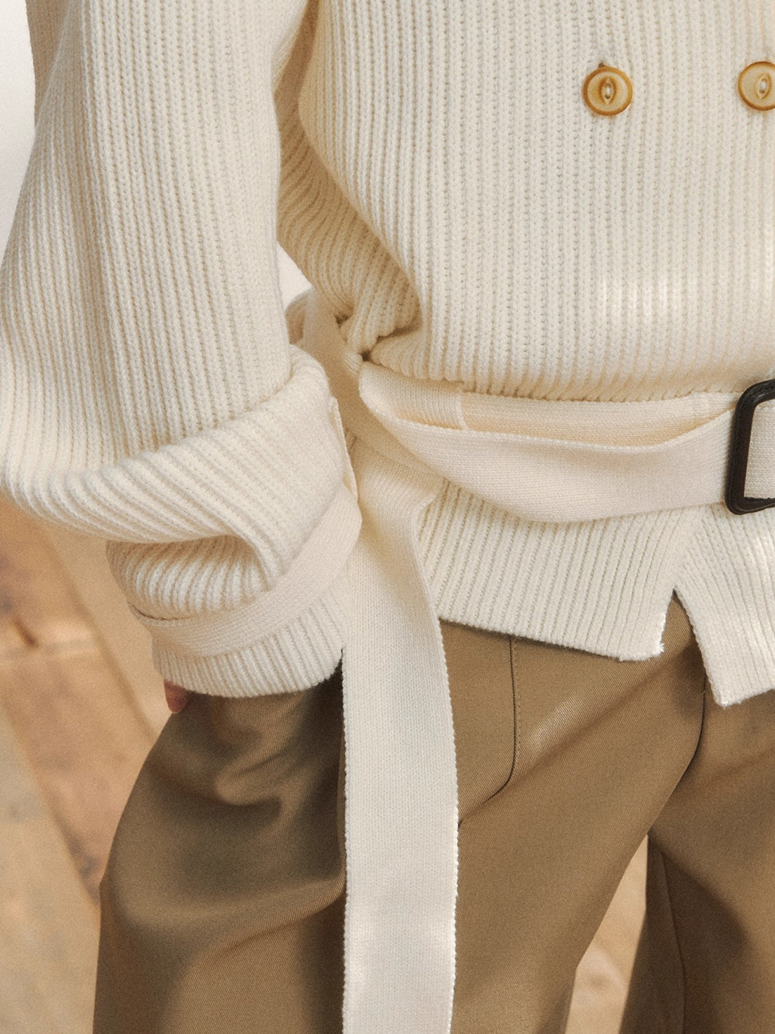 Double-Breasted Belted Knit Cardigan