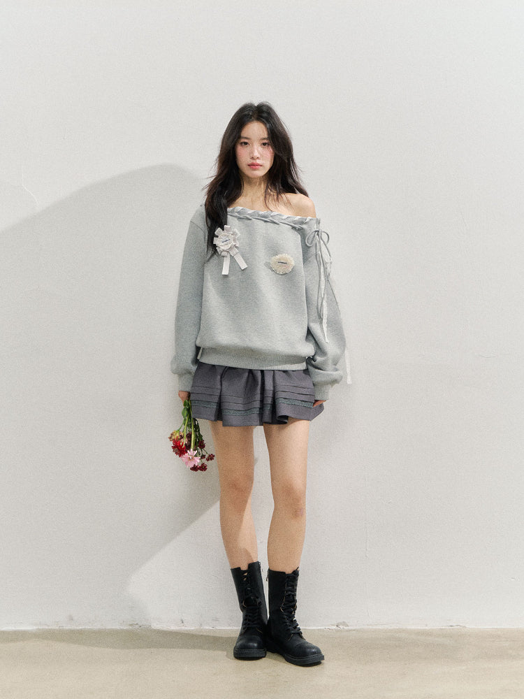 Off The Shoulder Brooch Sweatshirt - CHINASQUAD