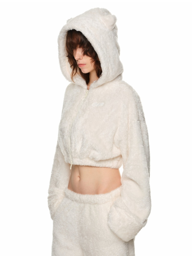 White & Brown Cat-Ear Hoodie Set - CHINASQUAD