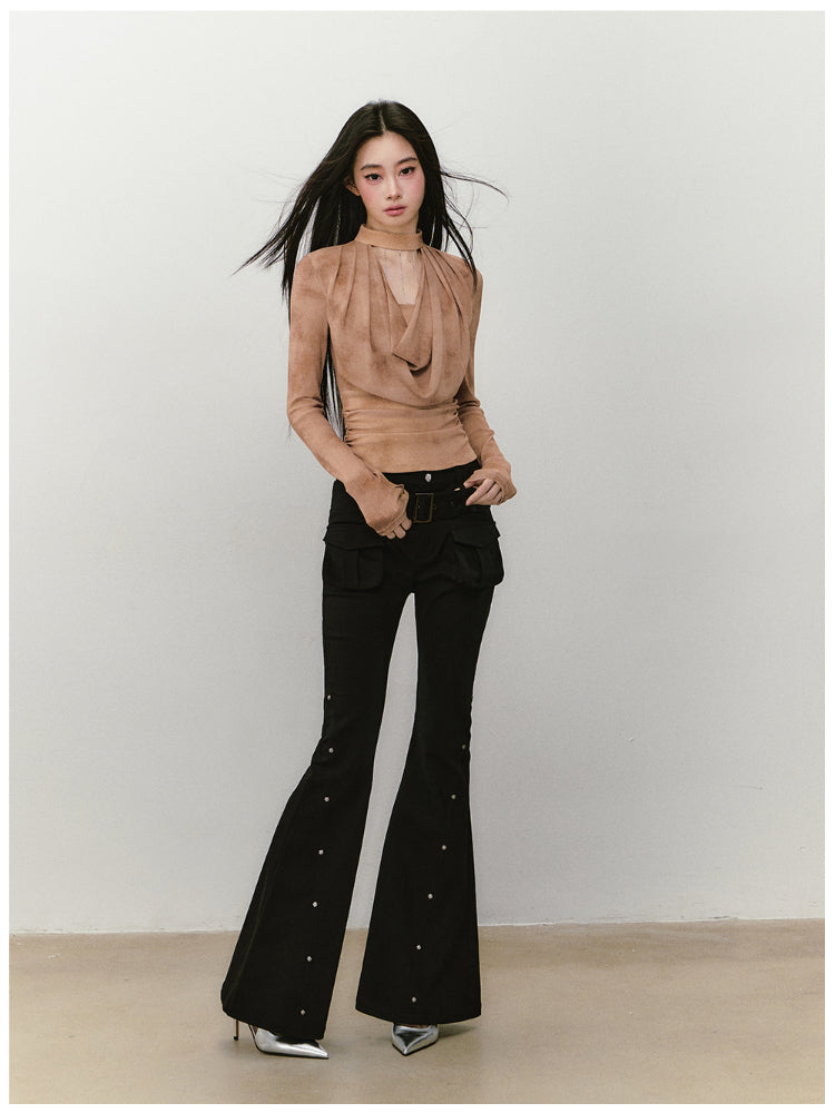 Chain Halter Draped Neck Fitted T-shirt - CHINASQUAD