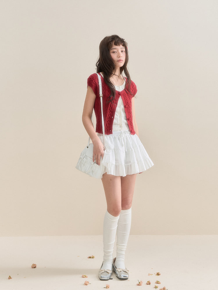 Fake Two-piece Short Sleeve Knitted Top - CHINASQUAD