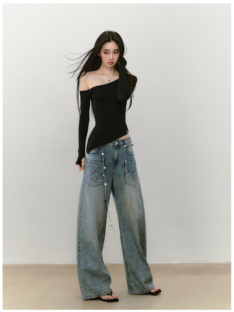 Shimmer Asymmetric Shoulder Irregular T-shirt - CHINASQUAD