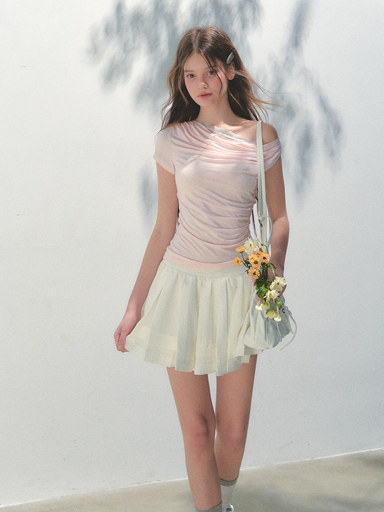 Fake Two-piece Off-the-Shoulder Short-sleeve T-shirt - CHINASQUAD