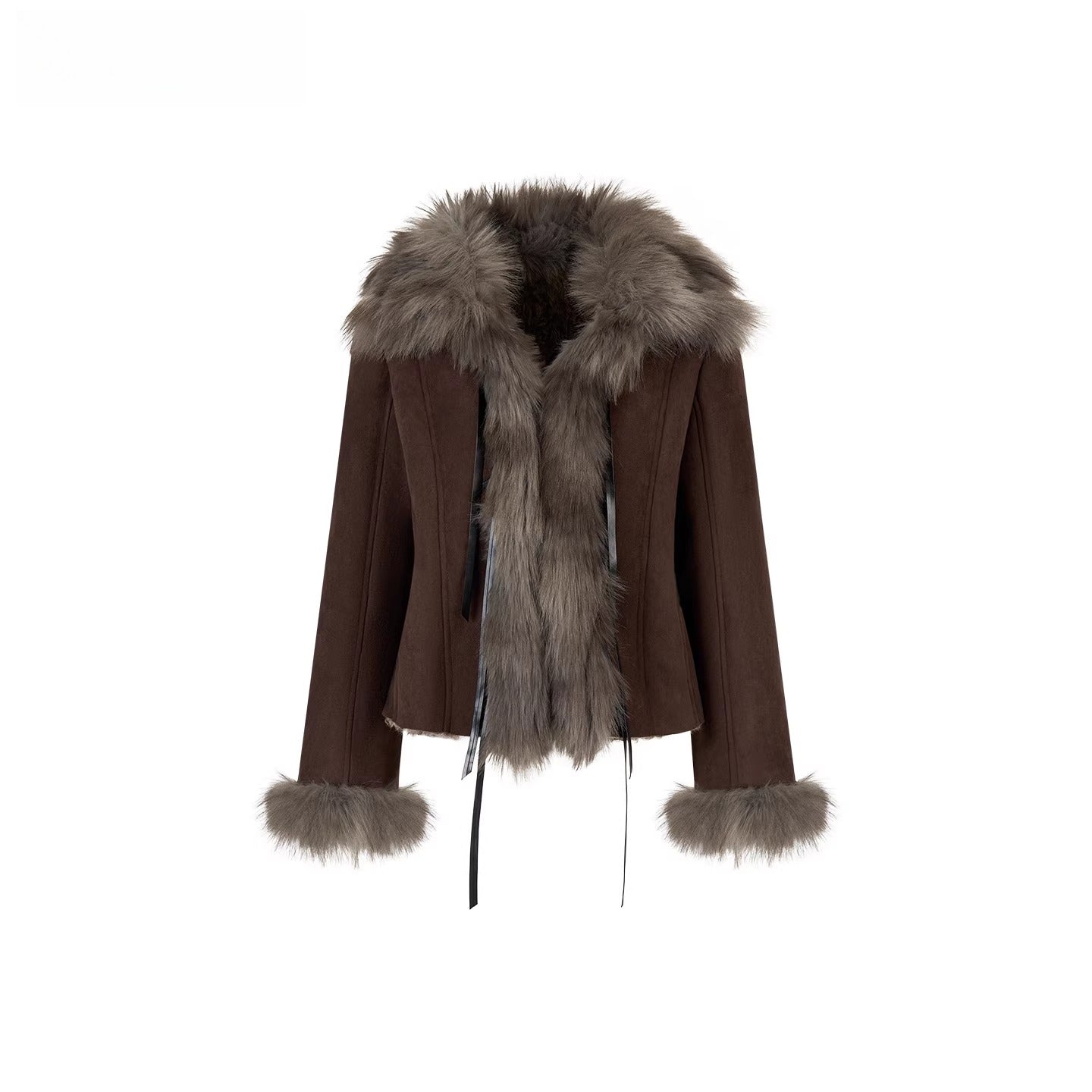 Faux Shearling Bow-Tie Collar Jacket