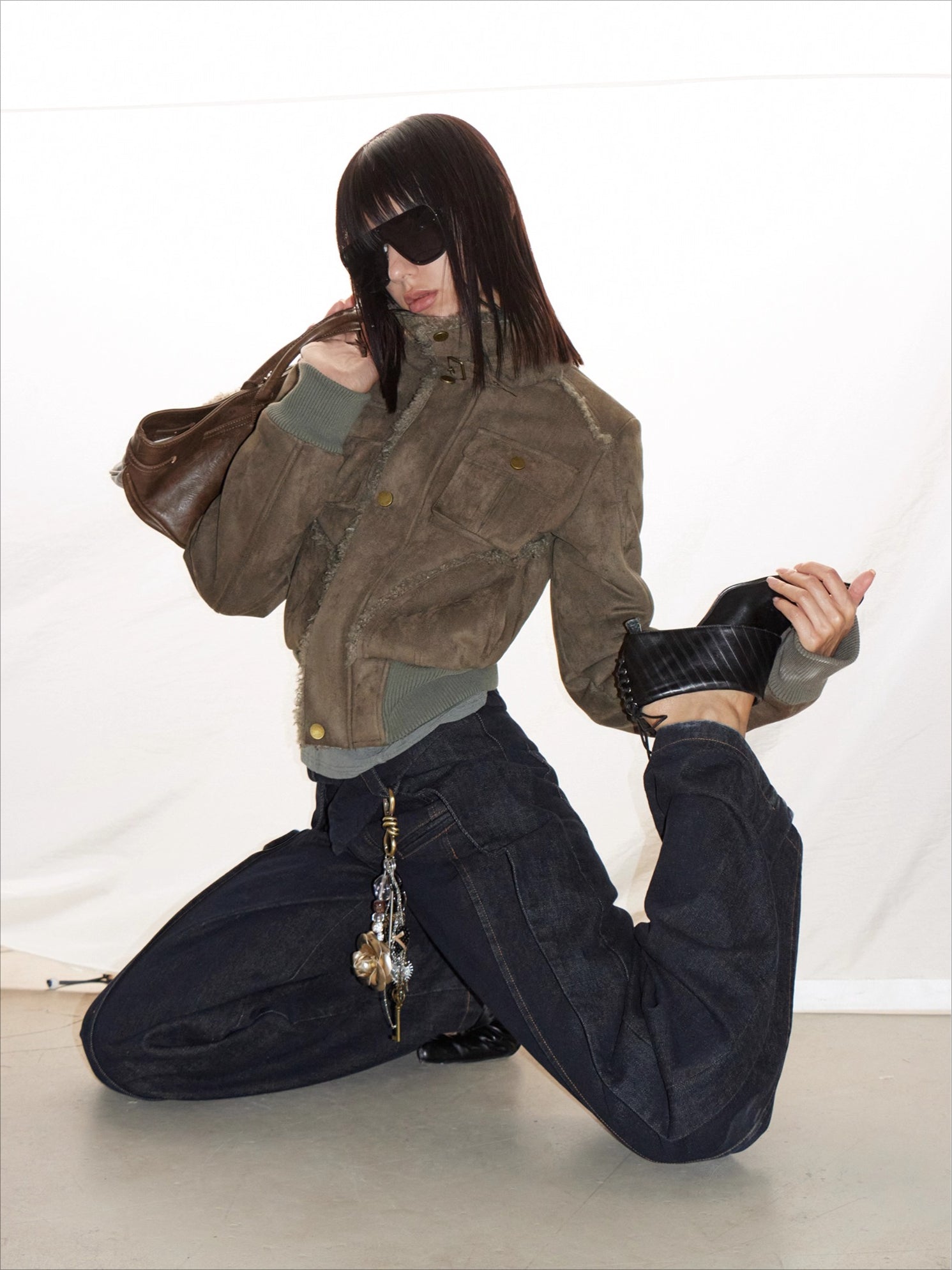 Faux Shearling Ribbed Short Jacket