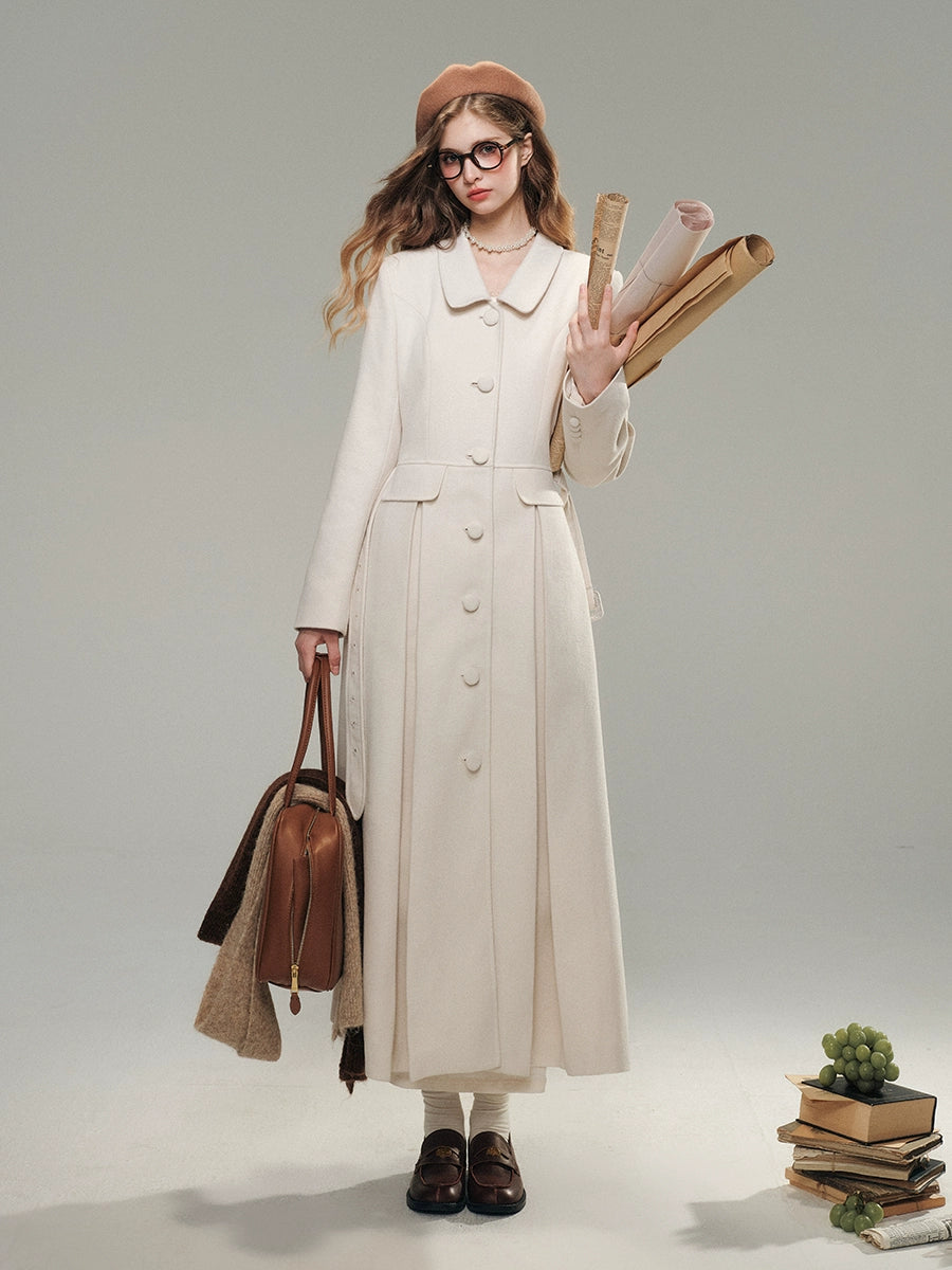 Cloud White Long Woolen Coat - CHINASQUAD