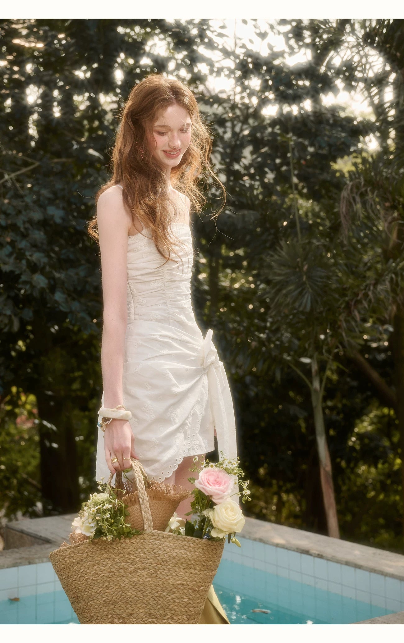 Cotton Embroidered Waist-Tie Dress