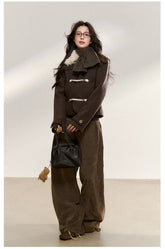 Brown Wool-Blend Toggle Cropped Jacket - CHINASQUAD