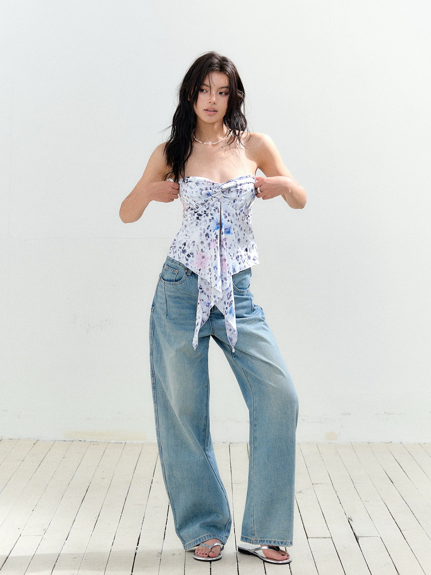 Knotted Asymmetric Hem Tube Blouse - CHINASQUAD