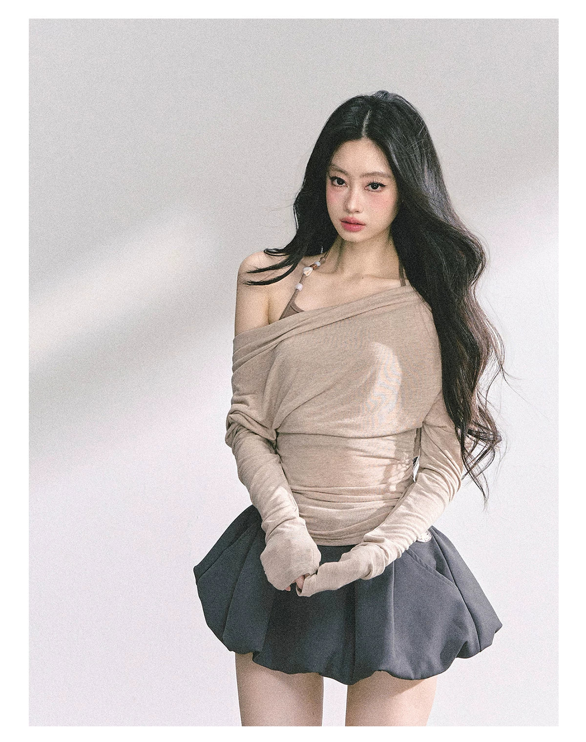 Asymmetric Off-Shoulder Long-Sleeve T-Shirt