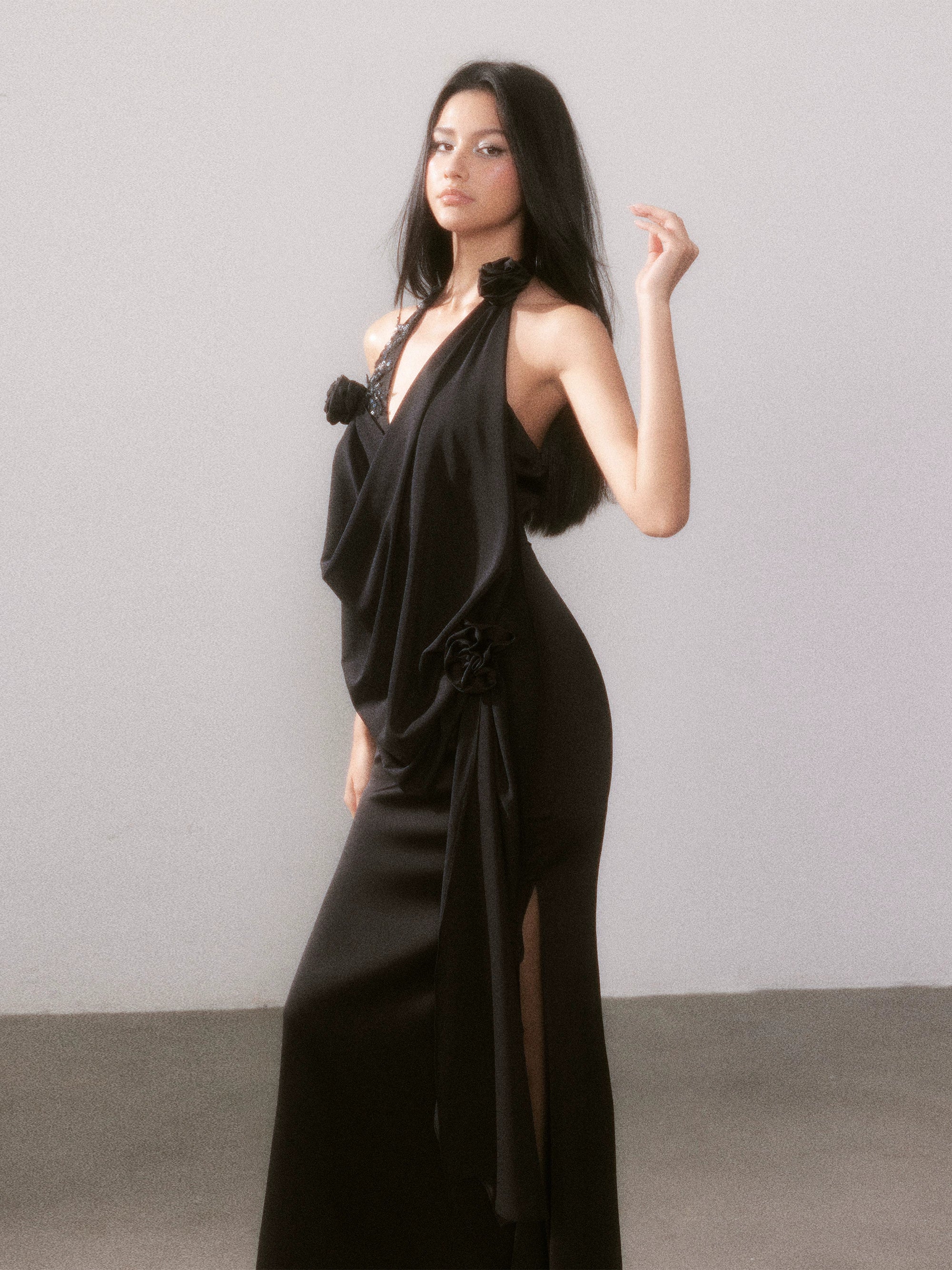 Ouro Shiny Satin Long Dress - CHINASQUAD