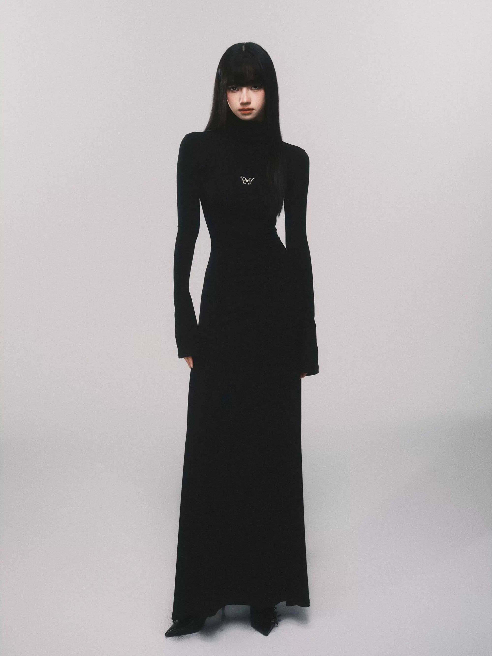 Slim-Fit Turtleneck Flared-Sleeve Knit Dress