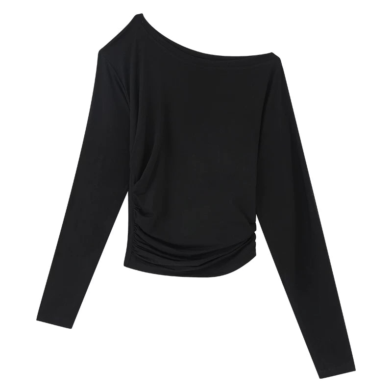 Draped Lyocell Off-Shoulder Long Sleeve T-Shirt