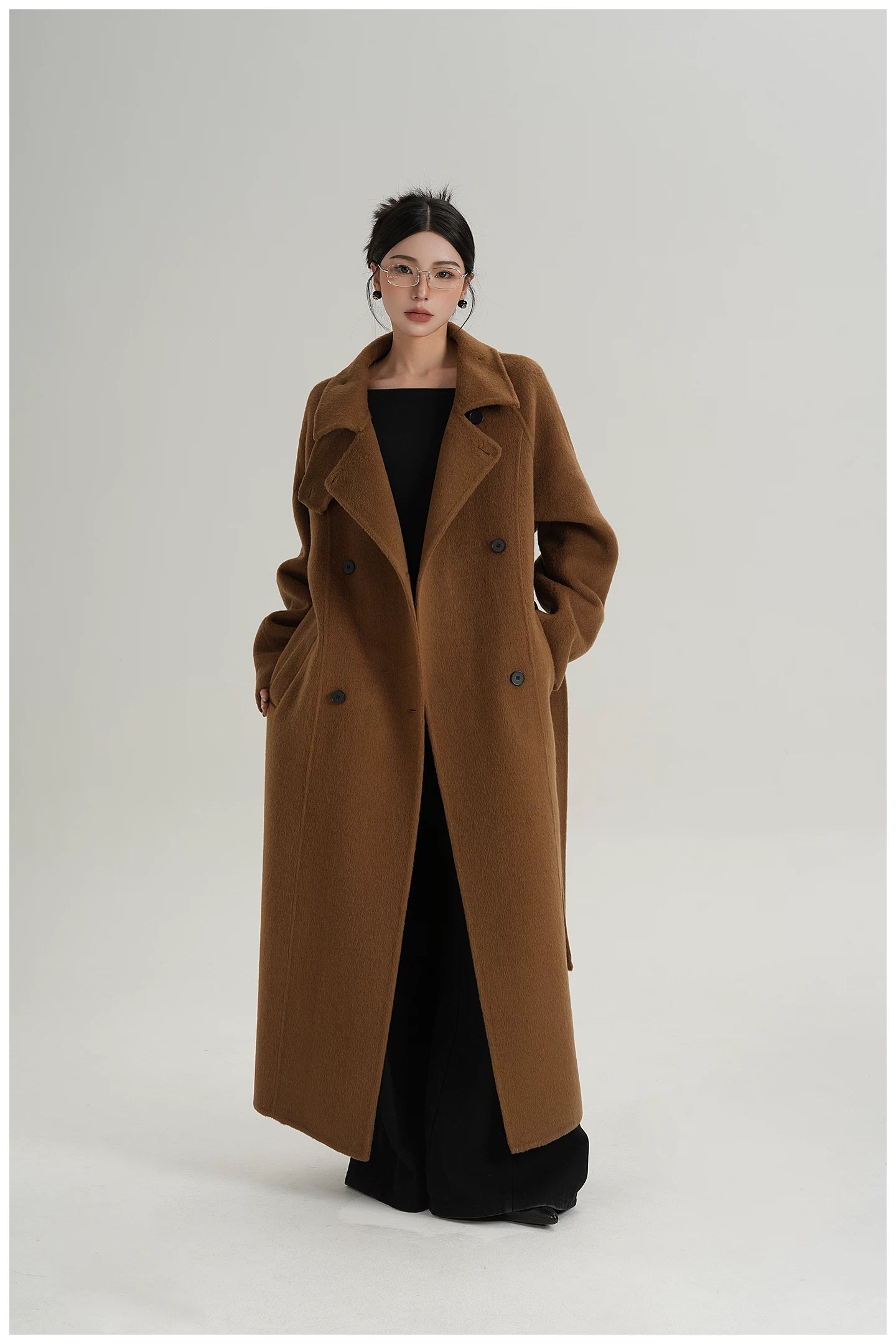 Armor-Collar Long Wool Coat
