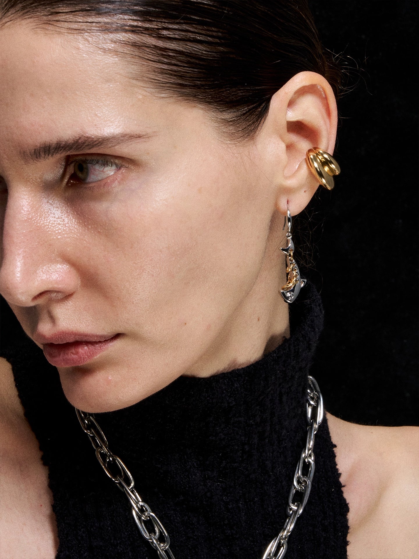 Silver-Tone Fishbone Stud Earrings