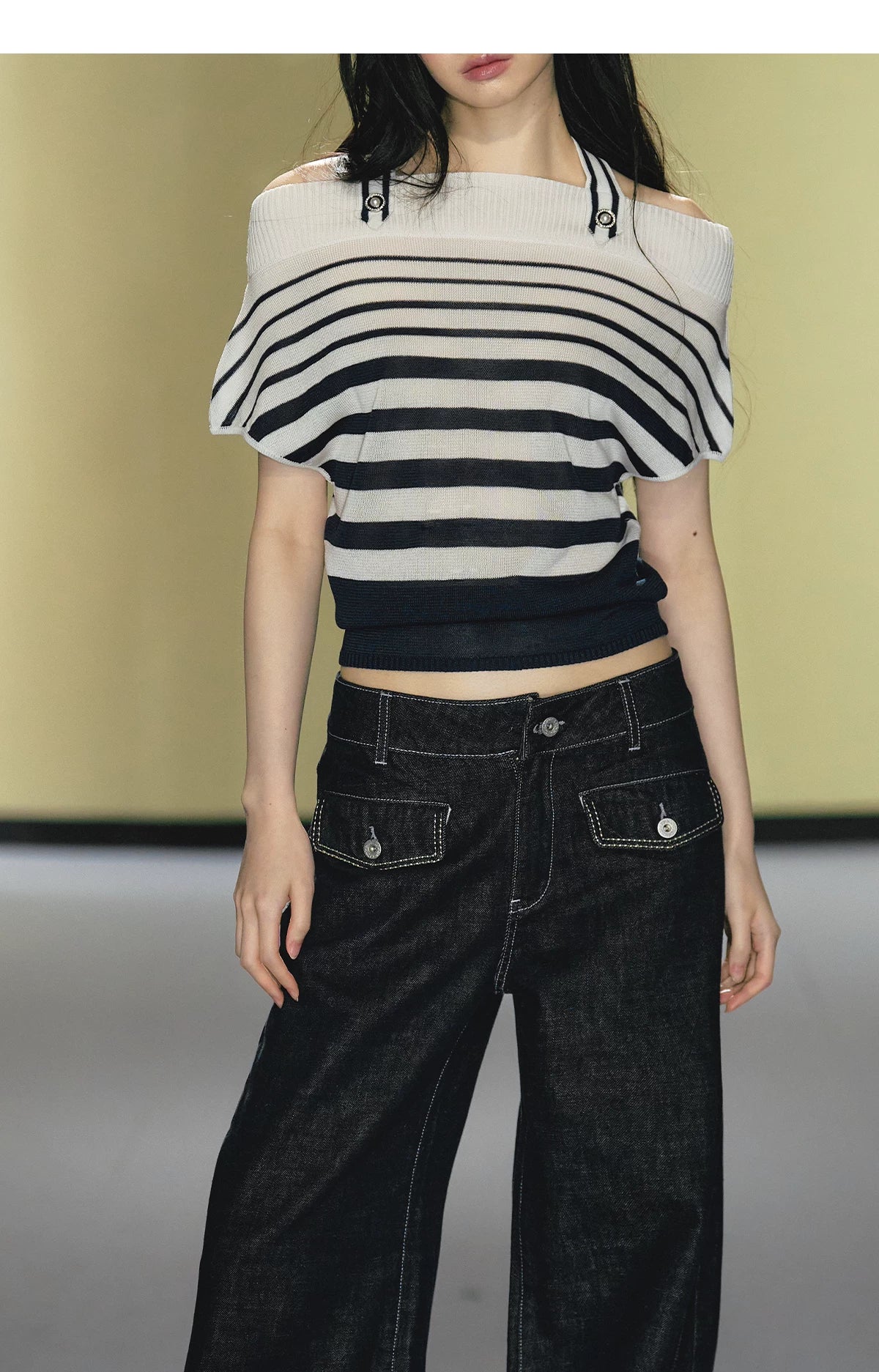 Nautical Stripe Off-Shoulder Halterneck Top