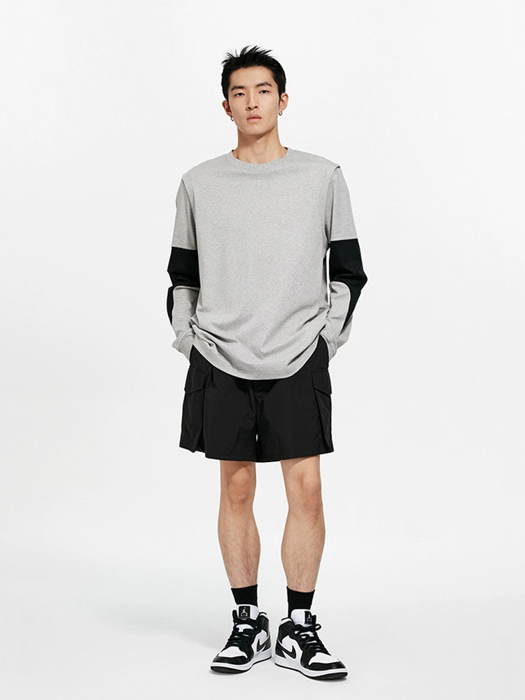 2-in-1 Color Block Spliced Long Sleeve T-Shirt - CHINASQUAD