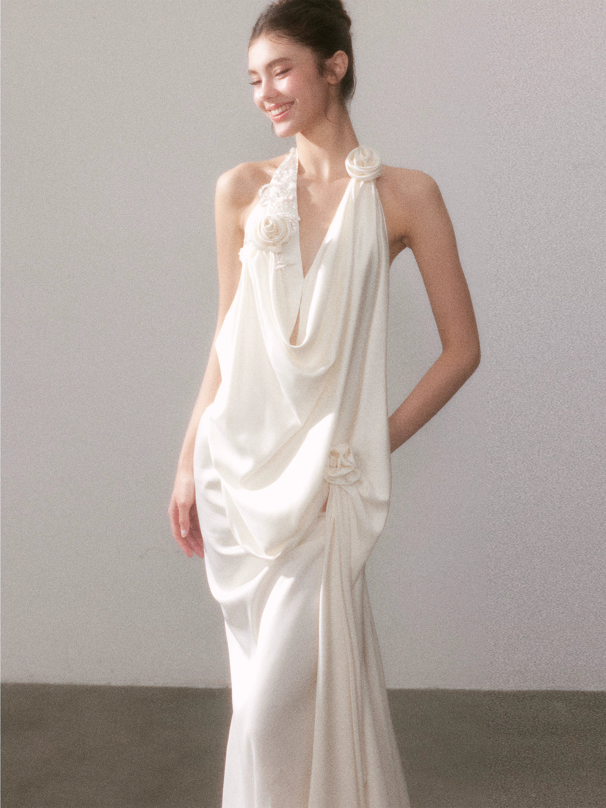 Ouro Shiny Satin Long Dress - CHINASQUAD